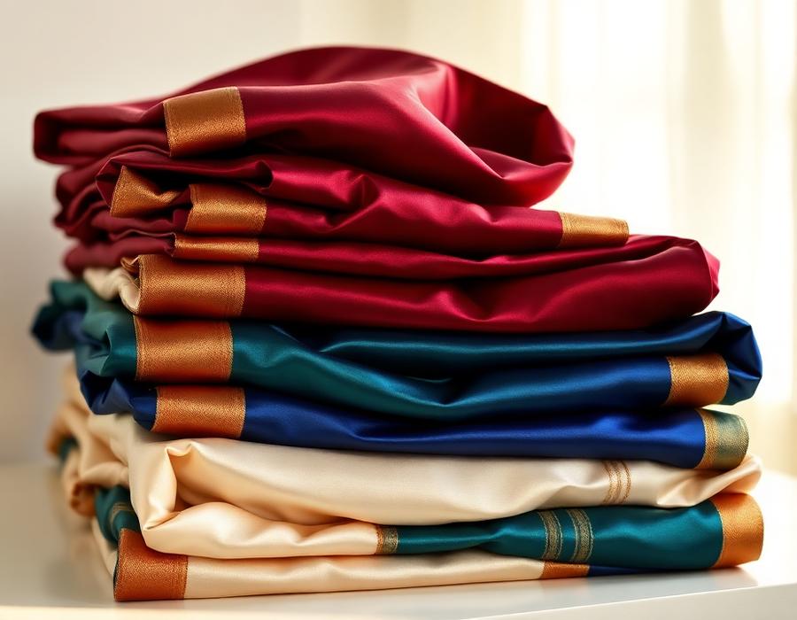 Stack of folded silk sarees