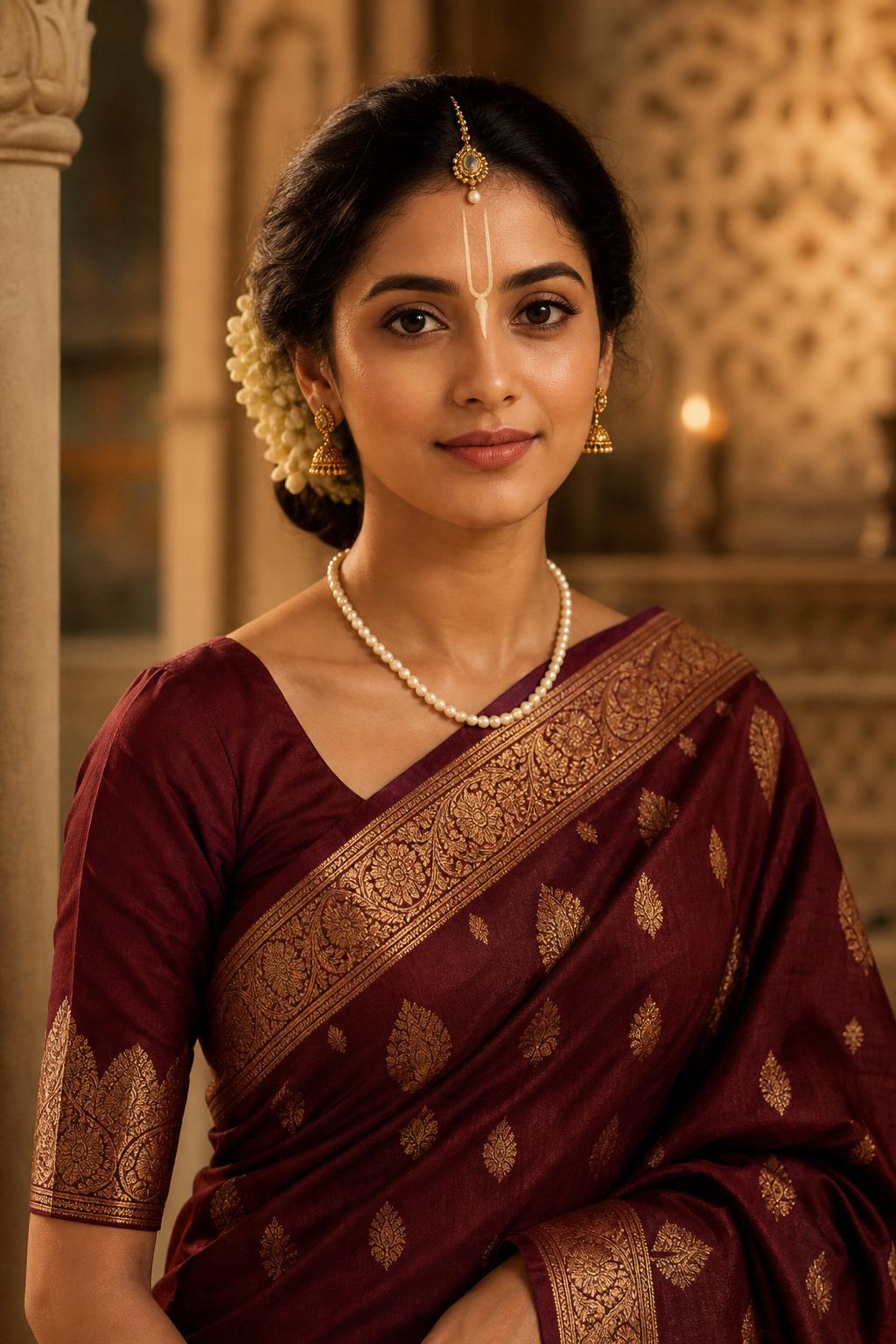 Maroon Banarasi Zari Saree
