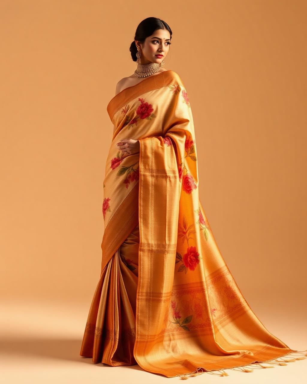 Ivory Tussar Hand-Painted Saree